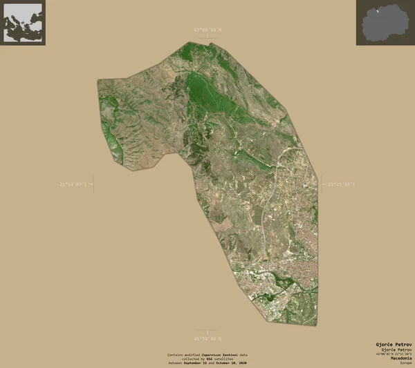 Gjorce Petrov Municipio Macedonia Imágenes Satelitales Sentinel Forma Aislada Sobre — Foto de Stock