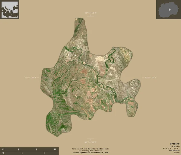 Gradsko Gemeinde Mazedonien Satellitenbilder Von Sentinel Form Isoliert Auf Festem — Stockfoto