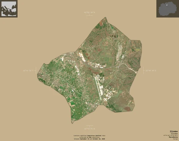 Ilinden Municipalité Macédoine Imagerie Satellite Sentinel Forme Isolée Sur Fond — Photo