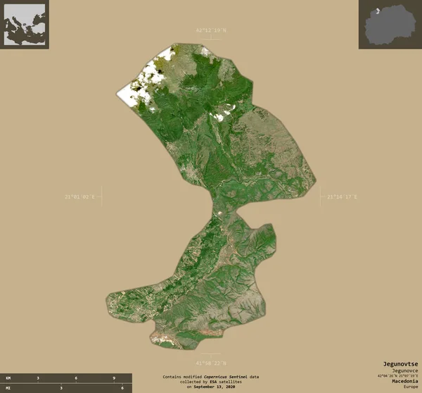 Jegunovtse Municipio Macedonia Imágenes Satelitales Sentinel Forma Aislada Sobre Fondo — Foto de Stock