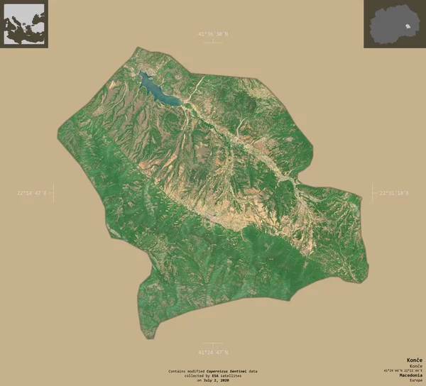 Konce Municipalité Macédoine Imagerie Satellite Sentinel Forme Isolée Sur Fond — Photo