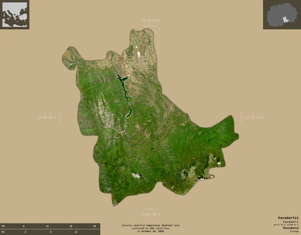カヴァダルティ マケドニアの自治体 センチネル 2衛星画像 有益なオーバーレイと固体背景に隔離形状 修正されたコペルニクスセンチネルデータが含まれています — ストック写真