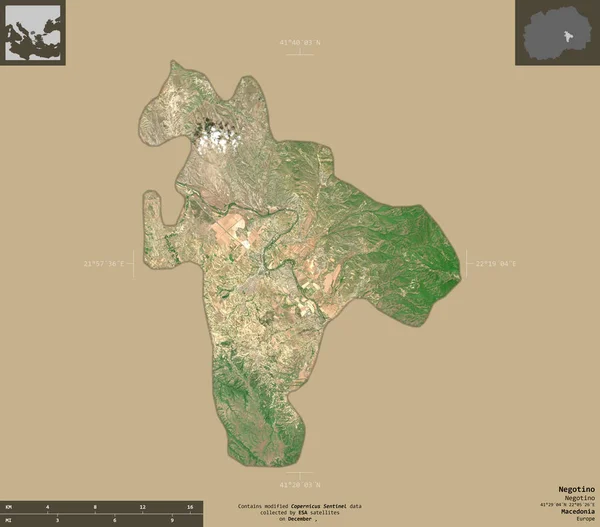 Negotino Municipality Macedonia 2号卫星图像 在坚实的背景上与信息覆盖隔离的形状 包含修改后的哥白尼哨兵数据 — 图库照片