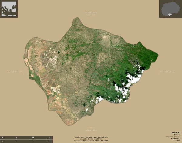 Novatsi Makedoniens Kommun Satellitbilder Från Sentinel Form Isolerad Solid Bakgrund — Stockfoto