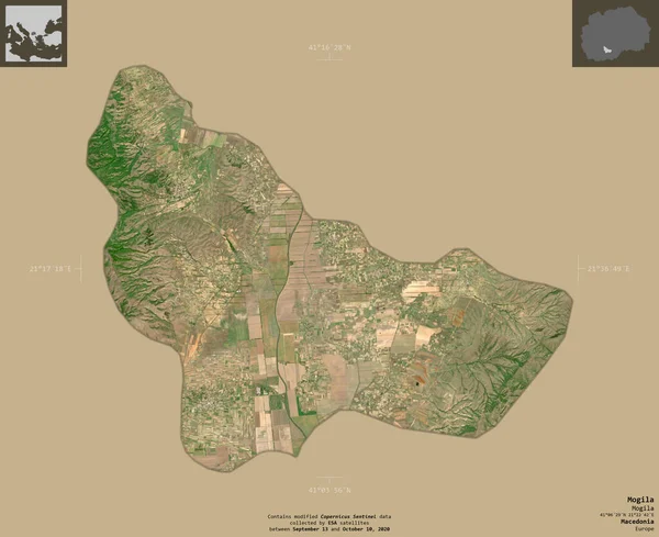 Mogila Municipalité Macédoine Imagerie Satellite Sentinel Forme Isolée Sur Fond — Photo