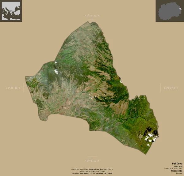 Pehcevo Municipality Macedonia Sentinel Satellite Imagery Shape Isolated Solid Background — Stock Photo, Image