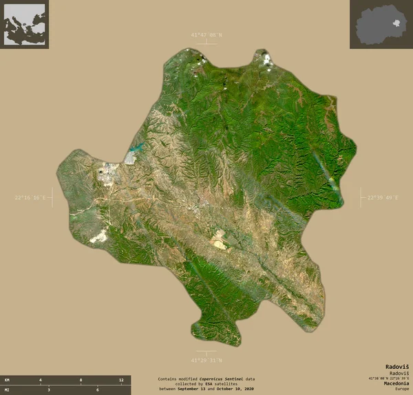 Радовіс Муніципалітет Македонії Супутникові Знімки Sentinel Форма Ізольована Твердому Тлі — стокове фото