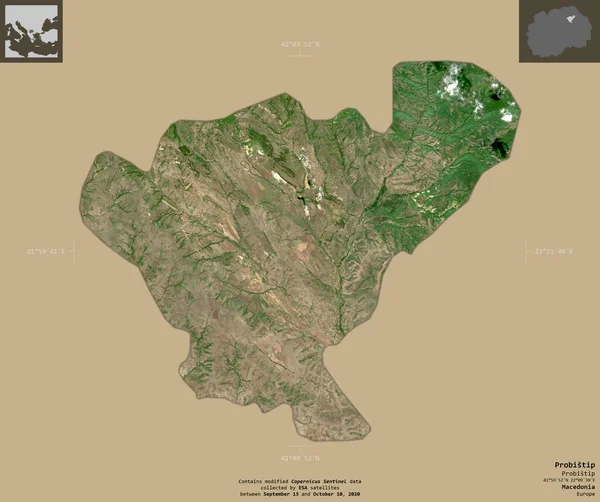 Probistip Municipio Macedonia Imágenes Satelitales Sentinel Forma Aislada Sobre Fondo —  Fotos de Stock