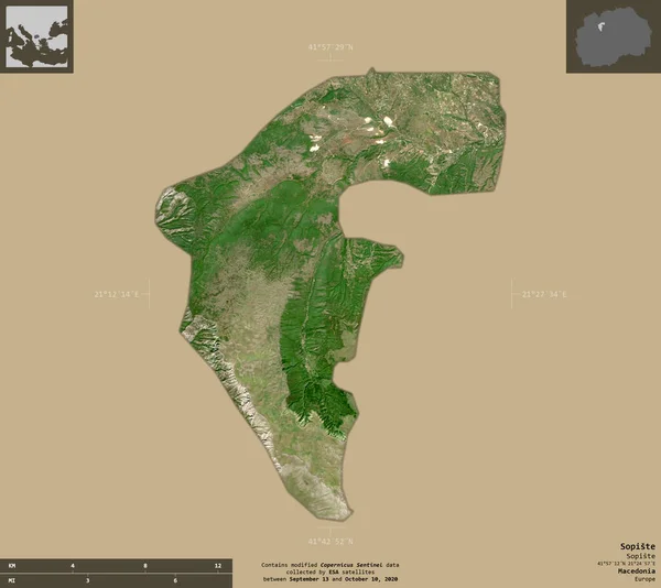 Sopiste Makedoniens Kommun Satellitbilder Från Sentinel Form Isolerad Solid Bakgrund — Stockfoto