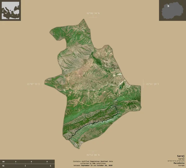 Saraj Gemeente Macedonië Sentinel Satellietbeelden Vorm Geïsoleerd Solide Achtergrond Met — Stockfoto