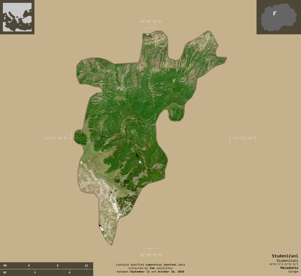 Studenicani Municipio Macedonia Imágenes Satelitales Sentinel Forma Aislada Sobre Fondo —  Fotos de Stock