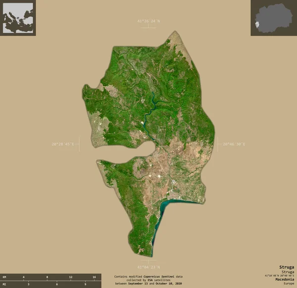 ストルーガ マケドニアの自治体 センチネル 2衛星画像 有益なオーバーレイと固体背景に隔離形状 修正されたコペルニクスセンチネルデータが含まれています — ストック写真