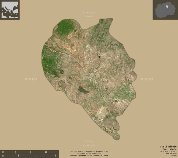 Sveti Nikole Municipio Macedonia Imágenes Satelitales Sentinel Forma Aislada Sobre — Foto de Stock