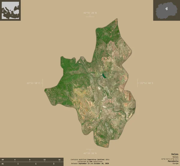 Veles Municipio Macedonia Imágenes Satelitales Sentinel Forma Aislada Sobre Fondo — Foto de Stock