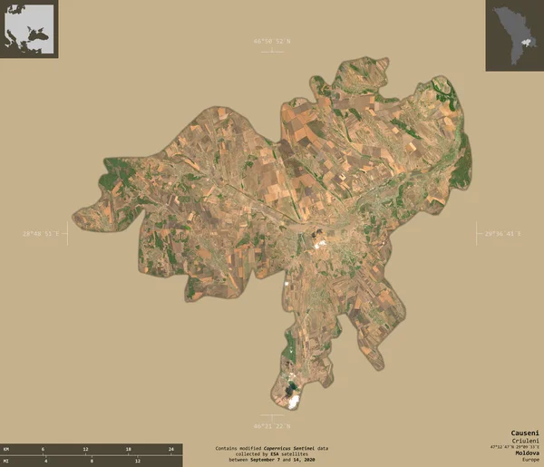 Causeni Kreis Moldawien Satellitenbilder Von Sentinel Form Isoliert Auf Festem — Stockfoto