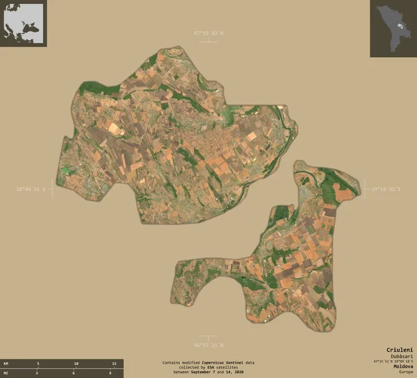Criuleni Περιφέρεια Μολδαβίας Sentinel Δορυφορικές Εικόνες Σχήμα Απομονώνονται Στέρεο Φόντο — Φωτογραφία Αρχείου