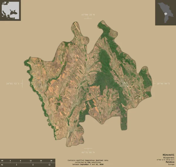 Hincesti Distriktet Moldavien Satellitbilder Från Sentinel Form Isolerad Solid Bakgrund — Stockfoto