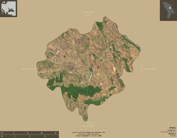 Orhei Distrito Moldavia Imágenes Satelitales Sentinel Forma Aislada Sobre Fondo — Foto de Stock