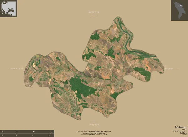Soldanesti Distrito Moldávia Imagens Satélite Sentinela Forma Isolada Fundo Sólido — Fotografia de Stock
