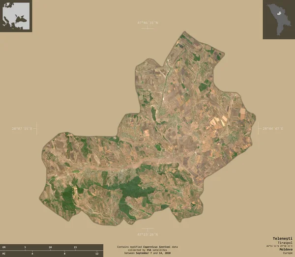 Telenesti District Moldova Sentinel Satellite Imagery Shape Isolated Solid Background — Stock Photo, Image
