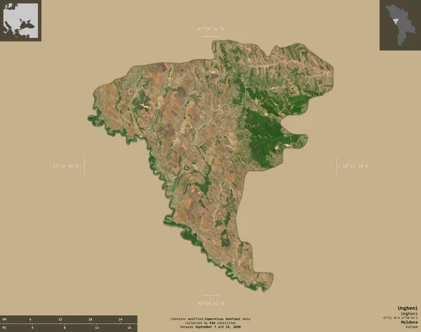Ungheni Territoriale Einheit Moldawiens Satellitenbilder Von Sentinel Form Isoliert Auf — Stockfoto