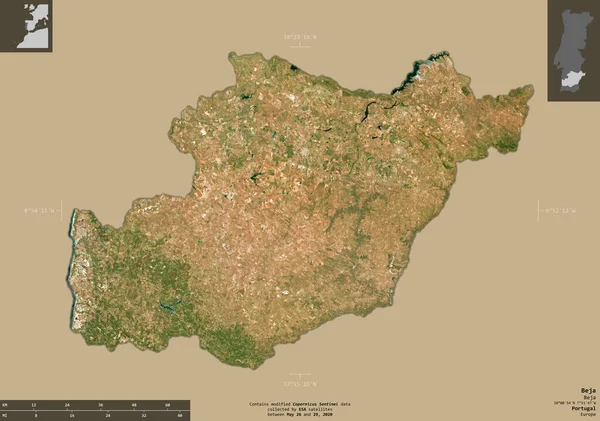 Beja Distrito Portugal Imágenes Satelitales Sentinel Forma Aislada Sobre Fondo —  Fotos de Stock