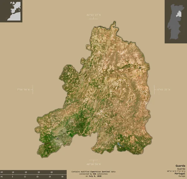 Guarda District Portugal Imagerie Satellite Sentinel Forme Isolée Sur Fond — Photo