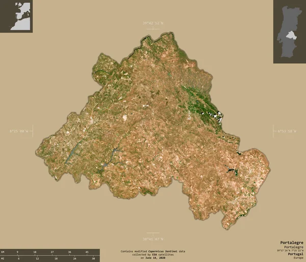 Portalegre Okres Portugalsko Sentinel Satelitní Snímky Tvar Izolovaný Pevném Pozadí — Stock fotografie