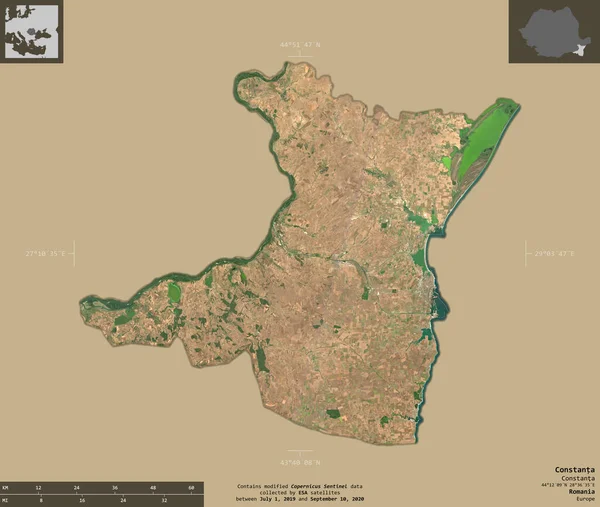 Constanta Επαρχία Της Ρουμανίας Sentinel Δορυφορικές Εικόνες Σχήμα Απομονώνονται Στέρεο — Φωτογραφία Αρχείου