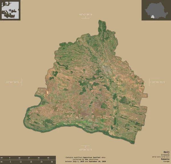 Dolj Kreis Rumänien Satellitenbilder Von Sentinel Form Isoliert Auf Festem — Stockfoto