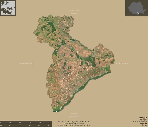 Giurgiu Comté Roumanie Imagerie Satellite Sentinel Forme Isolée Sur Fond — Photo