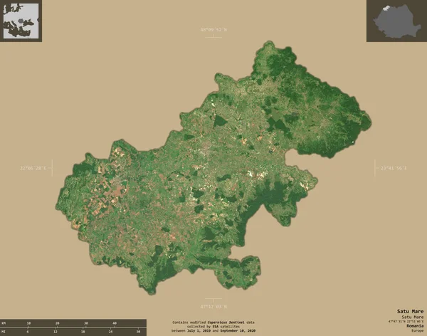 Satu Mare Comté Roumanie Imagerie Satellite Sentinel Forme Isolée Sur — Photo