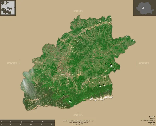 Sibiu Rumäniens Län Satellitbilder Från Sentinel Form Isolerad Solid Bakgrund — Stockfoto