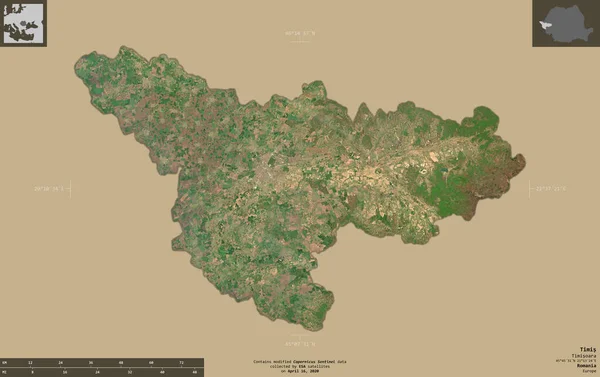 Timis Comté Roumanie Imagerie Satellite Sentinel Forme Isolée Sur Fond — Photo