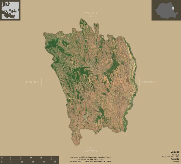 Vaslui Comté Roumanie Imagerie Satellite Sentinel Forme Isolée Sur Fond — Photo