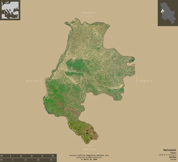 Macvanski District Serbie Imagerie Satellite Sentinel Forme Isolée Sur Fond — Photo