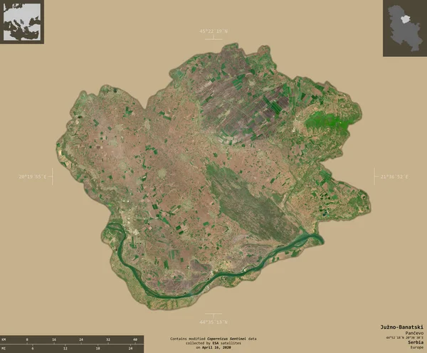 Juzno Banatski Distriktet Serbien Satellitbilder Från Sentinel Form Isolerad Solid — Stockfoto