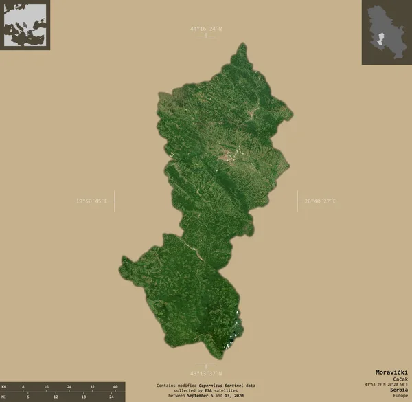 Moravicki Distretto Della Serbia Immagini Satellitari Sentinel Forma Isolata Fondo — Foto Stock