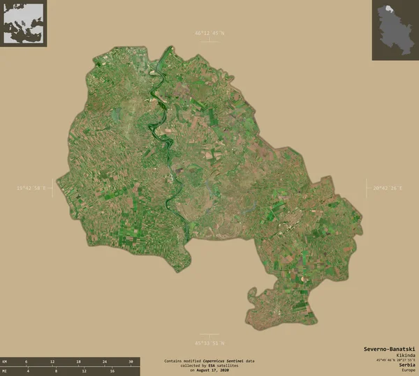 Severno Banatski District Serbia Sentinel Satellite Imagery Shape Isolated Solid — Stock Photo, Image