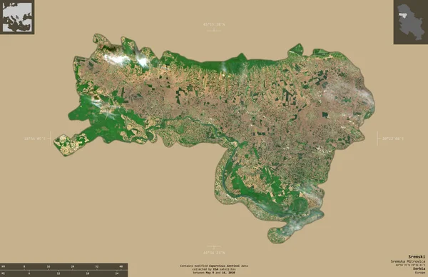 Sremski Distrito Serbia Imágenes Satelitales Sentinel Forma Aislada Sobre Fondo — Foto de Stock