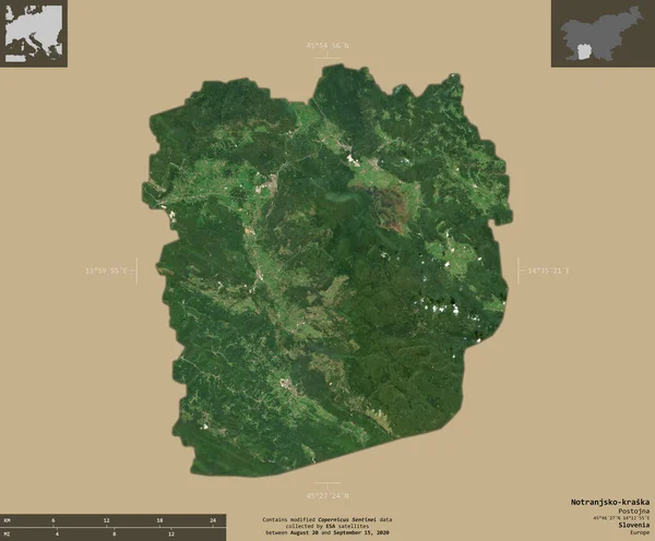 Notranjsko Kraska Région Statistique Slovénie Imagerie Satellite Sentinel Forme Isolée — Photo