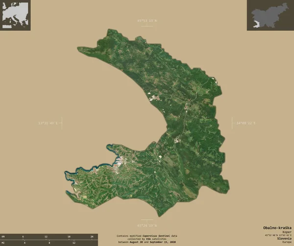 Obalno Kraska Sloveniens Statistiska Region Satellitbilder Från Sentinel Form Isolerad — Stockfoto