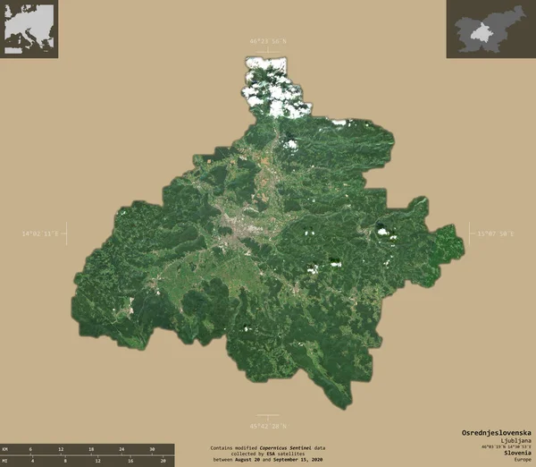 Osrednjeslovenska Région Statistique Slovénie Imagerie Satellite Sentinel Forme Isolée Sur — Photo