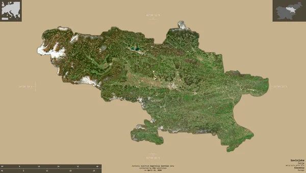 スロベニアの統計地域Savinjska センチネル 2衛星画像 有益なオーバーレイと固体背景に隔離形状 修正されたコペルニクスセンチネルデータが含まれています — ストック写真