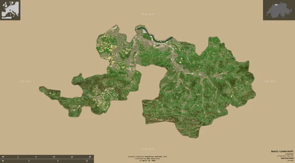 巴塞尔土地合作署 瑞士州 2号卫星图像 在坚实的背景上与信息覆盖隔离的形状 包含修改后的哥白尼哨兵数据 — 图库照片