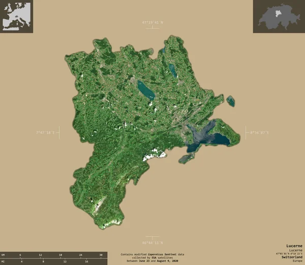 Luzern Kanton Zwitserland Sentinel Satellietbeelden Vorm Geïsoleerd Solide Achtergrond Met — Stockfoto