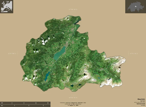 奥瓦尔登 瑞士州 2号卫星图像 在坚实的背景上与信息覆盖隔离的形状 包含修改后的哥白尼哨兵数据 — 图库照片