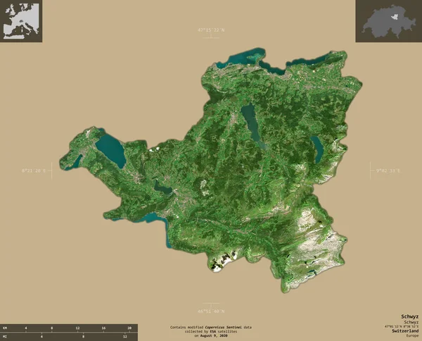 Schwyz Kanton Zwitserland Sentinel Satellietbeelden Vorm Geïsoleerd Solide Achtergrond Met — Stockfoto