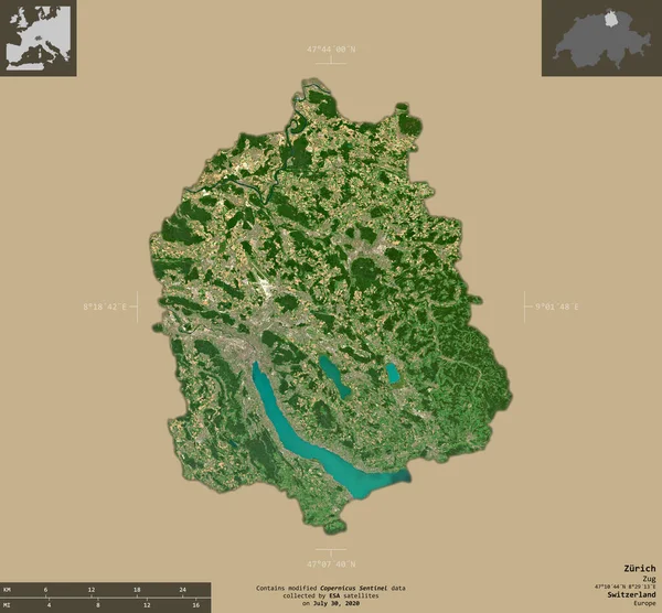 Zürich Kantonen Schweiz Satellitbilder Från Sentinel Form Isolerad Solid Bakgrund — Stockfoto