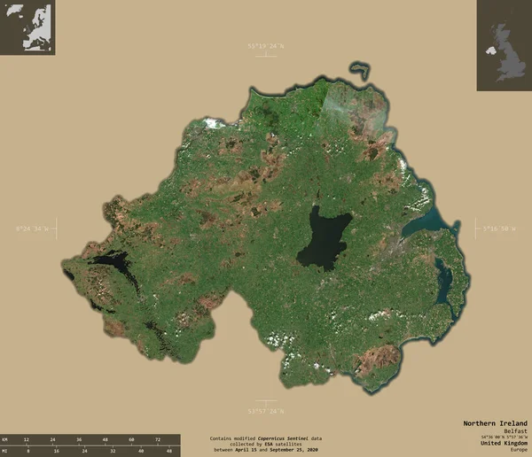 Irlandia Północna Region Zjednoczonego Królestwa Zdjęcia Satelitarne Sentinela Kształt Odizolowany — Zdjęcie stockowe